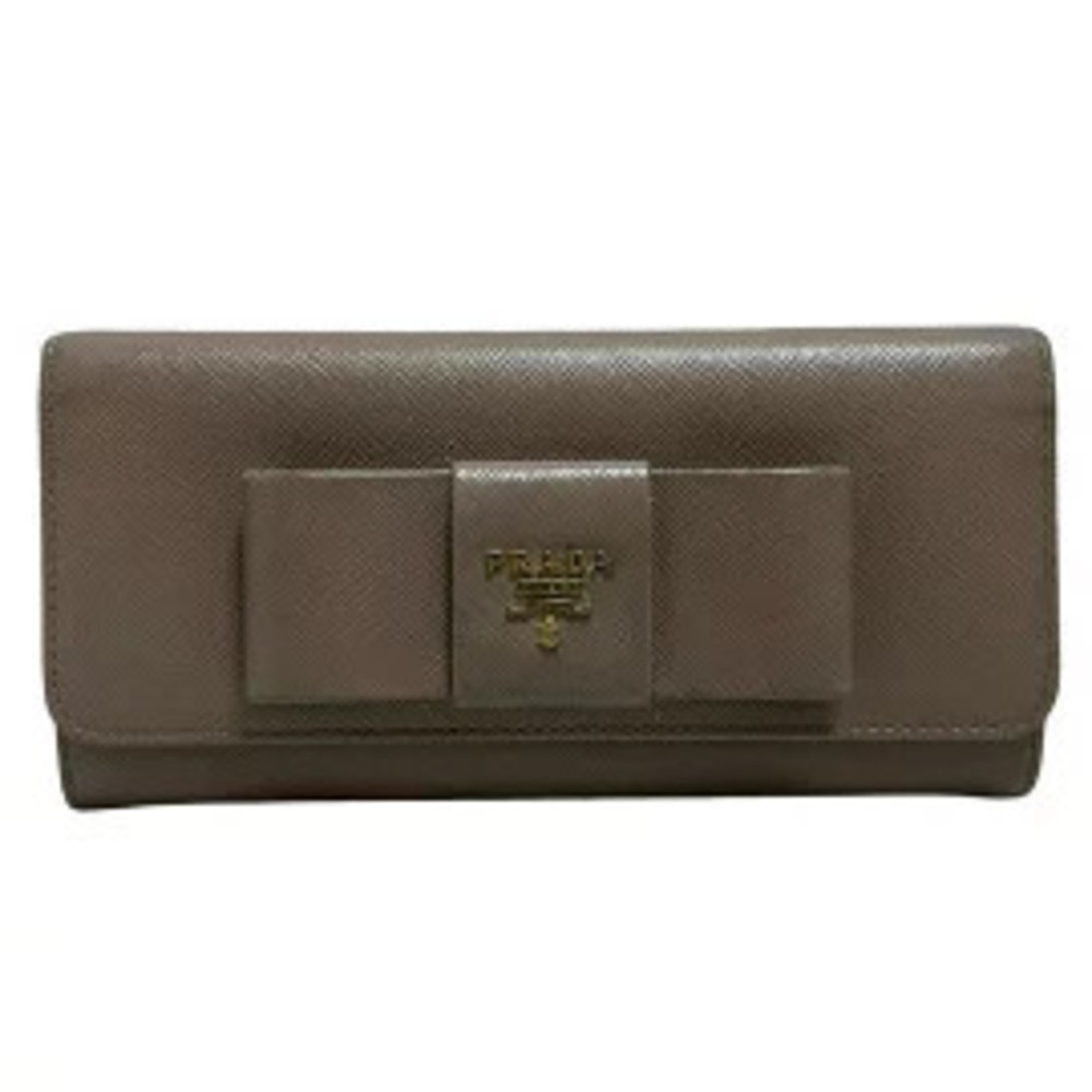 Prada Long Wallet Ribbon Pink Beige Cream Leather